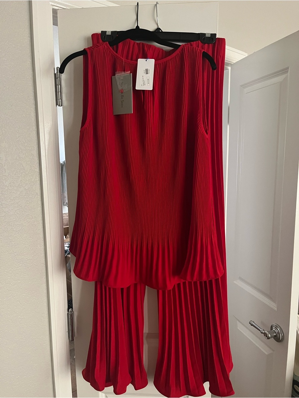 Pleated Red Wide-Leg Jumpsuit